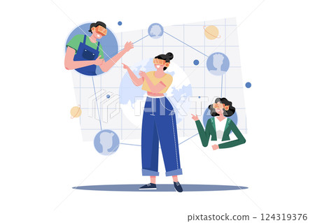People Connecting In The Metaverse Illustration concept. A flat illustration isolated on white background 124319376