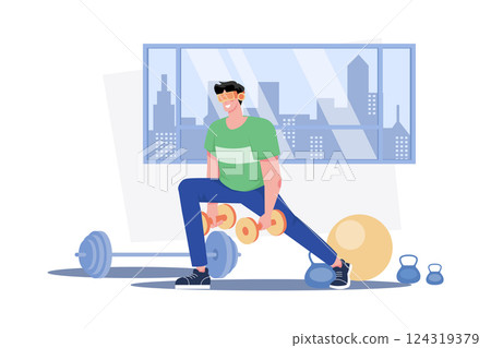 Man Exercising In The Metaverse Illustration concept. A flat illustration isolated on white background 124319379