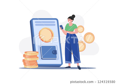 Digital Blockchain Wallet Illustration concept. A flat illustration isolated on white background 124319380