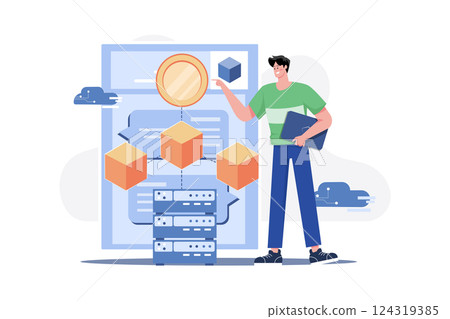 Blockchain Development Illustration concept. A flat illustration isolated on white background Blockchain Development Illustration concept. A flat illustration isolated on white background 124319385