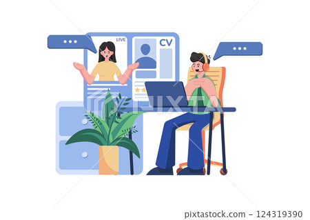 Online Job Interview Illustration concept. A flat illustration isolated on white background 124319390