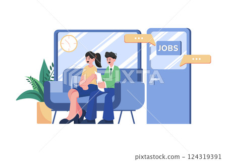 Job Interview Queue Illustration concept. A flat illustration isolated on white background 124319391