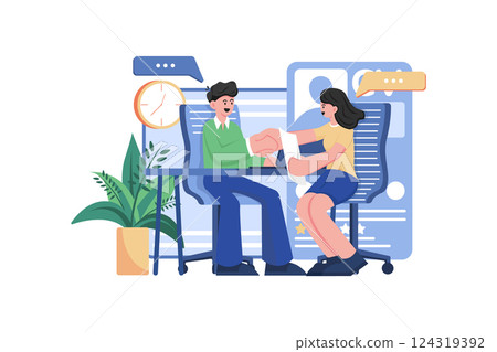 Employee Interview Illustration concept. A flat illustration isolated on white background 124319392