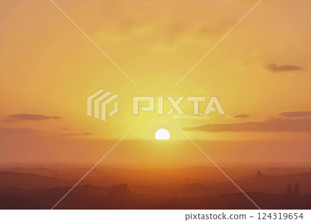 sunset sky with clouds and sun 124319654