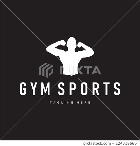 gym fitness sports logo design with minimalist black silhouette concept gym muscle symbol illustration template gym fitness sports logo design with minimalist black silhouette concept gym muscle symbol illustration template 124319660