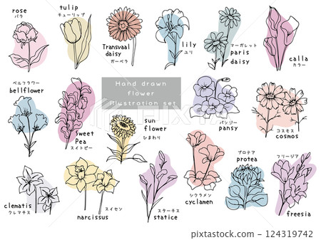 Hand drawn cute flower set Hand drawn cute flower set 124319742