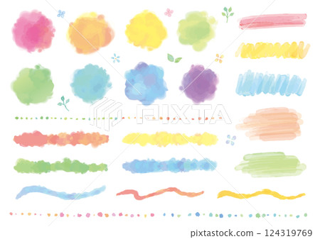 一組充滿活力的水彩圓圈和線條 124319769