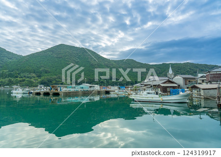 Amakusa City, Kumamoto Prefecture - A morning view from the sea of Amakusa Sakitsu Catholic Church, a UNESCO World Heritage Site Amakusa City, Kumamoto Prefecture - A morning view from the sea of Amakusa Sakitsu Catholic Church, a UNESCO World Heritage Site 124319917