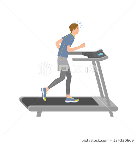 年輕人在健身房的跑步機大汗淋漓、努力奔跑 年輕人在健身房的跑步機大汗淋漓、努力奔跑 124320669