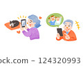 Illustration of a senior using a smartphone 124320993