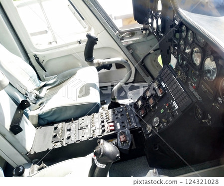 The cockpit in the Helicopter 124321028