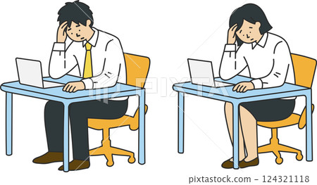 Worried office worker set illustration 124321118