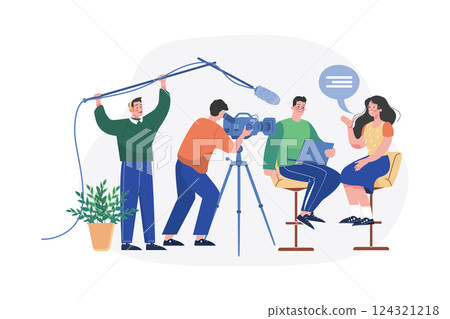 People Recording Conference Podcast Illustration concept. A flat illustration isolated on white background 124321218