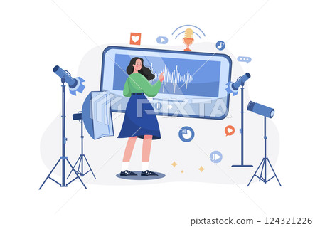 Woman Editing Podcast At The Studio 124321226