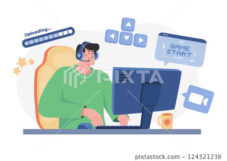 Man Streaming Live Gaming Illustration concept. A flat illustration isolated on white background 124321236