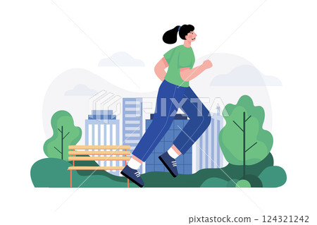 Girl Doing Jogging Illustration concept. A flat illustration isolated on white background 124321242