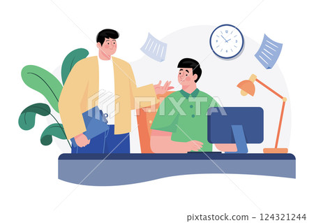 Employee Working In The Office Illustration concept. A flat illustration isolated on white background 124321244