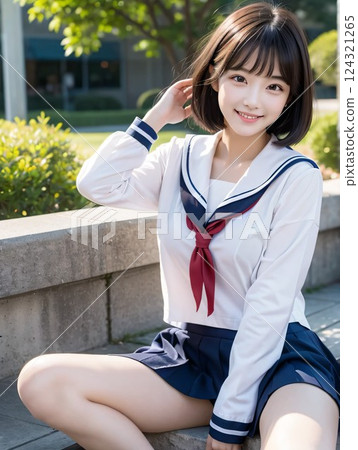 A cute smiling girl in a sailor suit 124321265