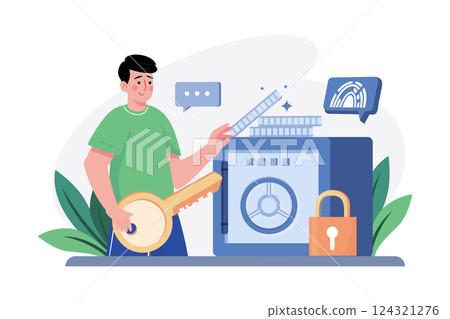Secure Cryptocurrency Illustration concept. A flat illustration isolated on white background Secure Cryptocurrency Illustration concept. A flat illustration isolated on white background 124321276