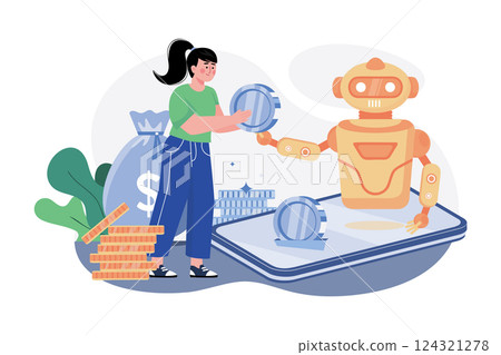 Cryptocurrency Trading Bot Illustration concept. A flat illustration isolated on white background 124321278