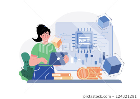 Blockchain Technology Illustration concept. A flat illustration isolated on white background 124321281