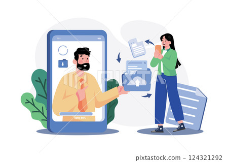 Online File Sharing Illustration concept. A flat illustration isolated on white background Online File Sharing Illustration concept. A flat illustration isolated on white background 124321292