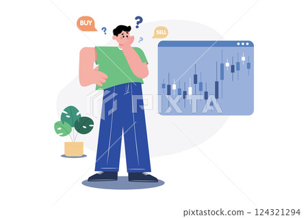 Man Confused About Stocks Illustration concept. A flat illustration isolated on white background Man Confused About Stocks Illustration concept. A flat illustration isolated on white background 124321294