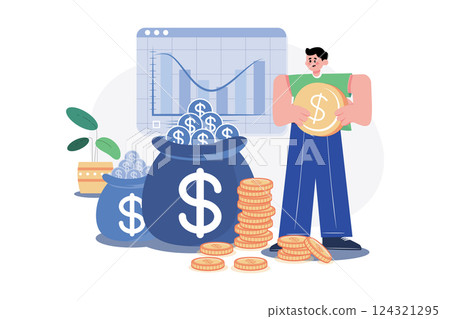Take Investment Profit Illustration concept. A flat illustration isolated on white background 124321295