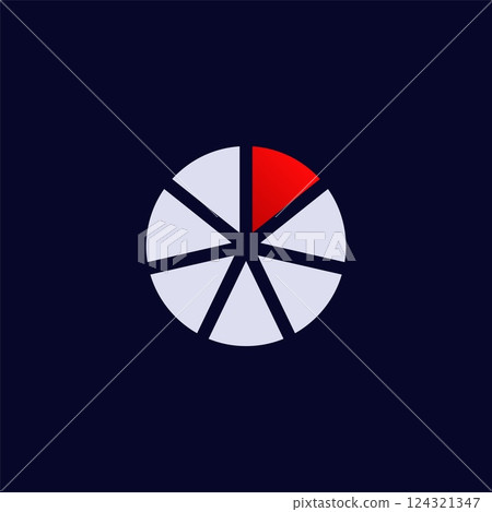 Circular chart with highlighted red segment displaying data visualization Circular chart with highlighted red segment displaying data visualization 124321347