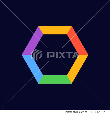 Colorful hexagon design with bold lines and geometric shapes for modern aesthetic Colorful hexagon design with bold lines and geometric shapes for modern aesthetic 124321349