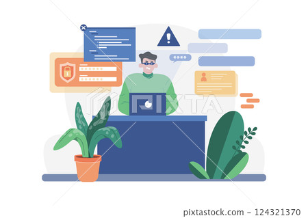 Hacker Stealing User Data Illustration concept. A flat illustration isolated on white background 124321370