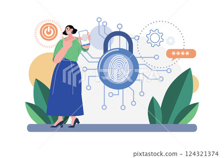 Biometric Security Illustration concept. A flat illustration isolated on white background Biometric Security Illustration concept. A flat illustration isolated on white background 124321374