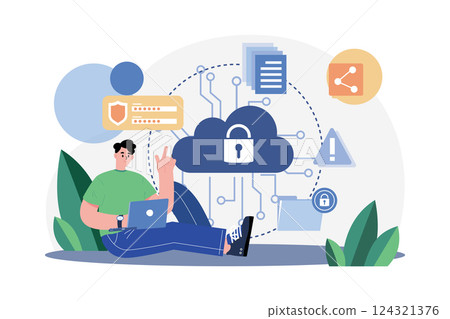 Cloud Data Security Illustration concept. A flat illustration isolated on white background Cloud Data Security Illustration concept. A flat illustration isolated on white background 124321376