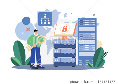 Server Data Security Illustration concept. A flat illustration isolated on white background 124321377
