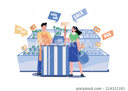 Girl Doing Payment At The Checkout Counter Girl Doing Payment At The Checkout Counter 124321381