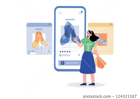 Girl Doing Online Shopping By Smart phone Girl Doing Online Shopping By Smart phone 124321387