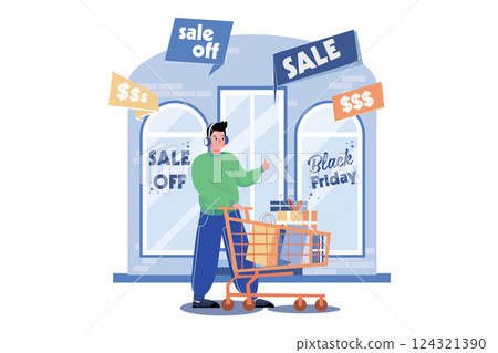 Black Friday Shopping Illustration concept. A flat illustration isolated on white background 124321390