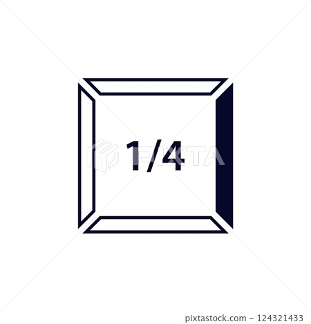Minimalist icon showing one fourth in a simple black outline square 124321433