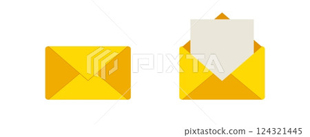 Yellow envelopes with one open showing a white letter inside Yellow envelopes with one open showing a white letter inside 124321445