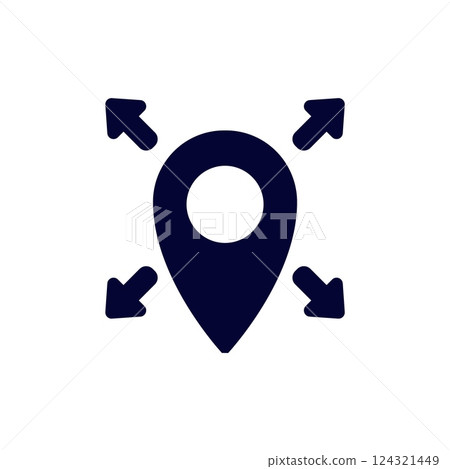 Navigation icon with arrows pointing in four directions for travel and location assistance Navigation icon with arrows pointing in four directions for travel and location assistance 124321449