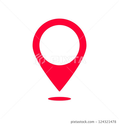 Red pinpoint map marker symbolizing location on digital interfaces and print media Red pinpoint map marker symbolizing location on digital interfaces and print media 124321478