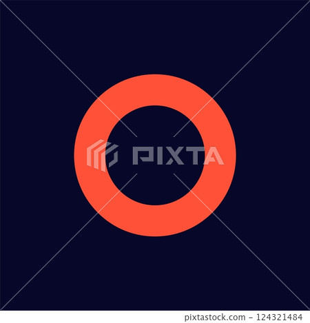 Red circle on dark blue square with bold modern design elements in minimalist style Red circle on dark blue square with bold modern design elements in minimalist style 124321484