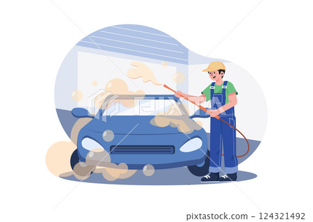 Foam Car Wash Illustration concept. A flat illustration isolated on white background 124321492