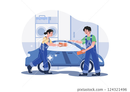 Car Dry Cleaning Illustration concept. A flat illustration isolated on white background 124321496