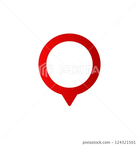 Red location pin symbol with gradient design for maps and navigation interfaces 124321501