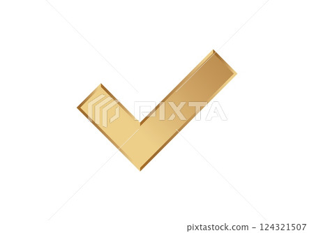 Golden checkmark icon for approval and success 124321507