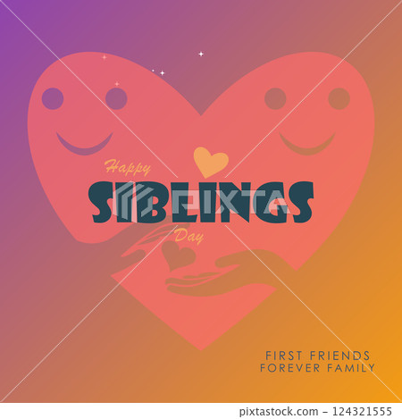 Happy Siblings Day Heart Illustration with Smiling Faces and Loving Hands 124321555