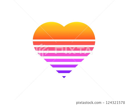 Retro heart design with striped gradient colors 124321578