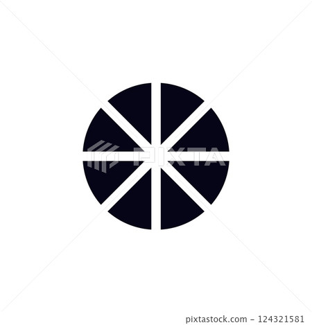 A black and white circle with triangles on a white background A black and white circle with triangles on a white background 124321581