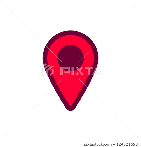Bright red location pin icon indicating travel and navigation on digital maps 124321658